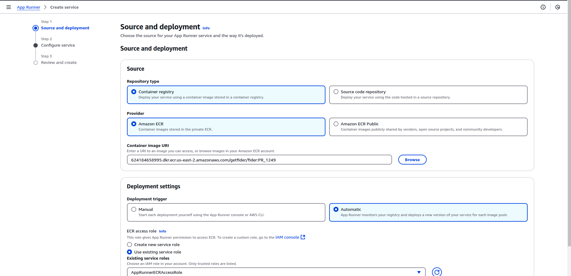 Create an App runner service