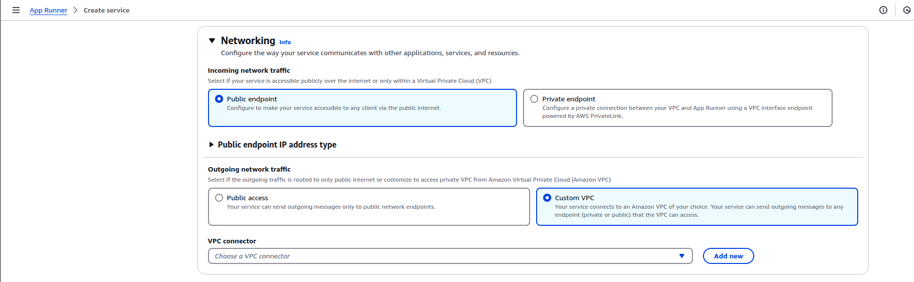 Configure App runner networking