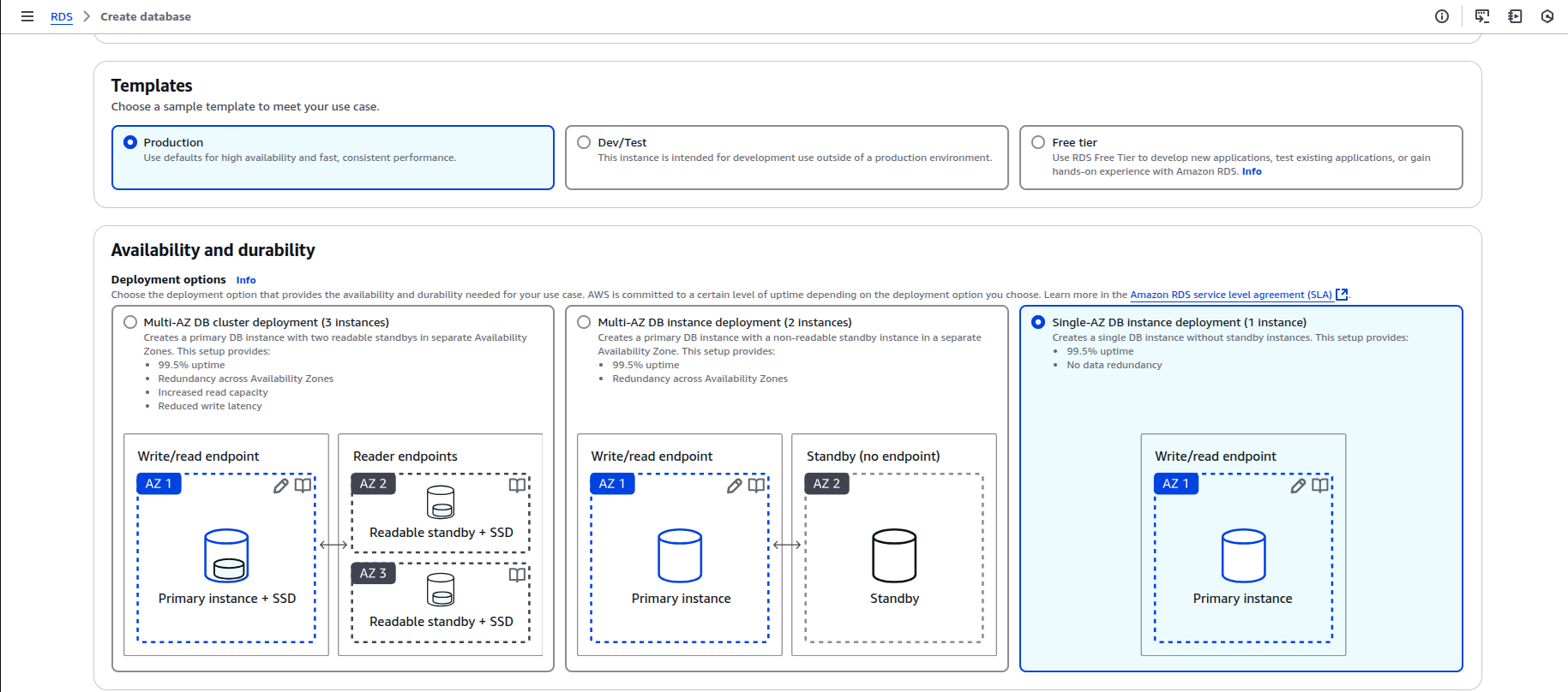 Choose template and deployment options