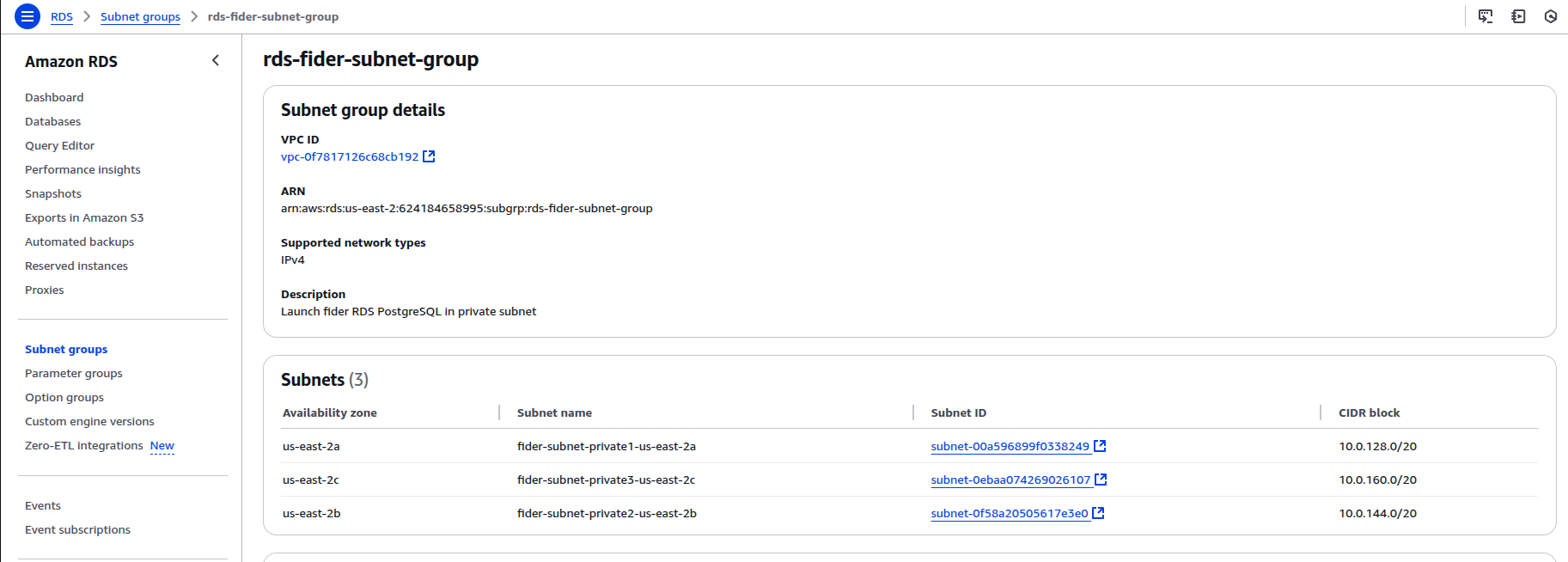 Creating a db subnet group