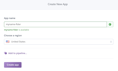 Creating a new app on Heroku
