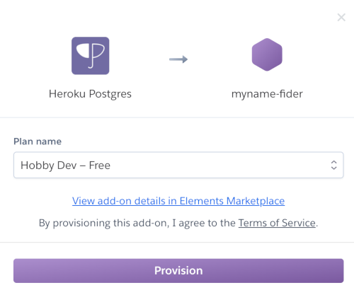 Provisioning the Postgresql database