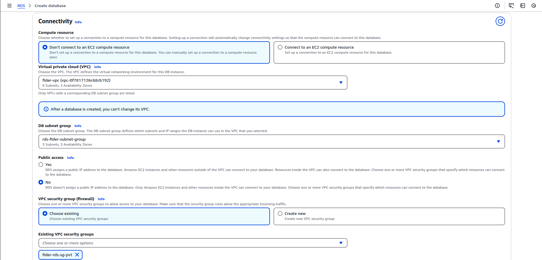 Database connectivity setitngs